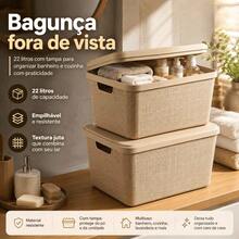 RVS E-COMMERCE Kit 2 Organizer Box With Lid 22 Liters Large Bathroom Kitchen Jaguar Utilities - Beige - View 2