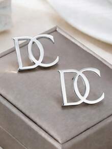 1 Pair Geometric Asymmetrical Letter Stud Earrings - Silver DC Letter Stud Earrings - View 5