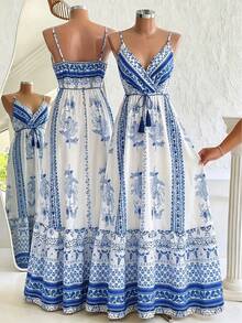 Vestido de estilo bohemio, adecuado para vacaciones en la playa y sesiones de fotos - Azul - Ver 1