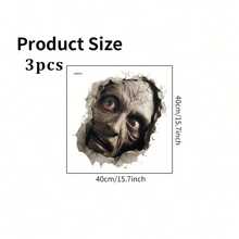 1/3 piezas Pegatinas de pared con cara de zombi agrietada y aterradora, calcomanías removibles e impermeables de pared rota de terror, decoración de casa embrujada espeluznante para Halloween, dormitorio, puerta, interior del hogar, regalo - Pegatinas de terror - Ver 11