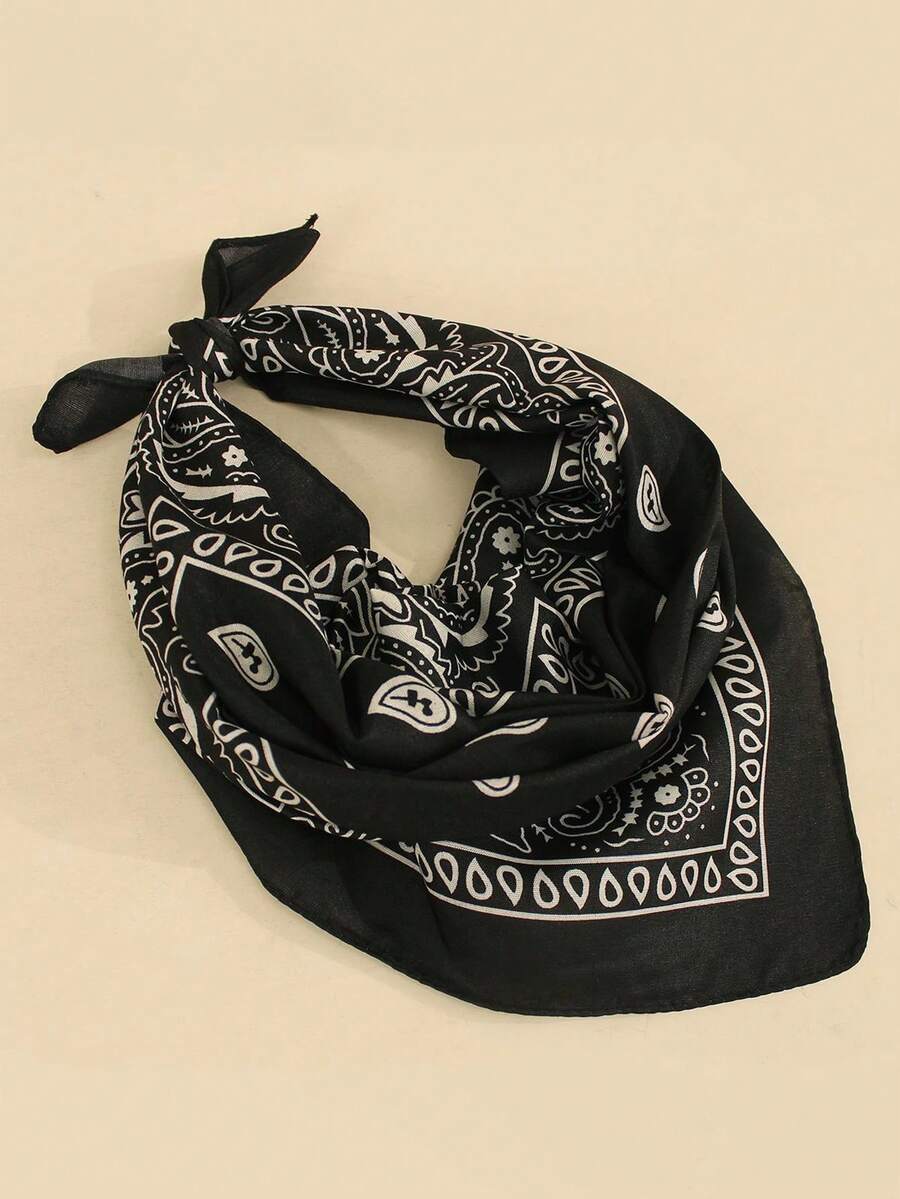 Women Paisley Pattern Fashionable Bandana For Dress Decoration, Scarf, Beach, Holiday, Travel Essential - Black - View 1