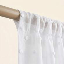 2pcs European And American Minimalist White Fluffy Ball Decorative Sheer Curtains For Kitchen, Living Room, Balcony - White - View 11