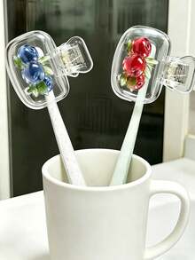 Travel Toothbrush Holder, Blueberry & Strawberry Pattern, Cute Cartoon Fruit Design, Toothbrush Rack - Cute Design For Travel And Home Storage With Transparent Lid, Compact Portable Design Easy To Carry, Protects Toothbrush Head, Dual Drainage And Ventilation Function, Suitable For Family, Camping, Hiking, Business Trip, Daily Use, Dorm And Travel | Cute Toothbrush Head Storage Rack, Suitable For Bathroom Storage, Suitable For Home And Dorm Use - Multicolor - View 2