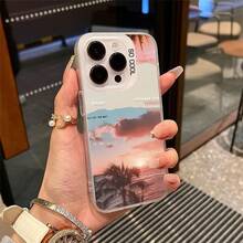 Sea Sunset Case For Apple 16Pro,  15Pro Scenic Protective Cover, 14 Aesthetic 17 - 彩銀殼-白色-海上日落 - 查看 4