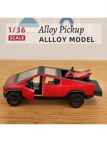 1PC-1:36 Tesla Pickup With Beach Motorcycle Simulation Alloy Car Model, Pull-Back Opening Door Car Toy, Simulation Cyber Pickup Truck, Model Collection, Great Gift, Suitable As Giveaway, Desktop Decoration, Exquisite Small Gift, Car Model - Multicolor - View 4