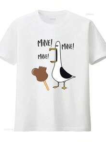 Playera Estampada con Estampado de Ganso Travieso Manga Corta Cuello Redondo Estilo Urbano Casual Moda Streetwear Aesthetic Verano Ropa de Mujer - Blanco - Ver 1