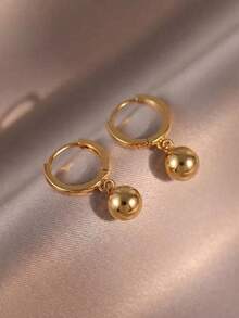 2件組金色球形垂墜耳環，金屬質感極簡韓風優雅耳釘，女性高級珠寶禮物 - 金色球 - 查看 5