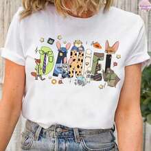 Oversize Camiseta con Diseño de Animales Caricatura Manga Corta Cuello Redondo Streetwear Casual Estilo Japonés Kawaii Urbano Alternativo Novedad Ropa de Mujer Gráfico - Blanco - Ver 1