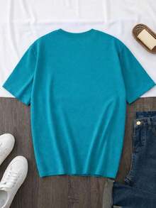 SHENDY VENDY Women's T-Shirt 100% Cotton, Short Sleeve, Round Neck, Soft And Comfortable T-Shirt, Minimalist Heart Print - 霧霾藍 - 查看 2