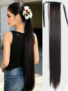 18-34 Inch Straight Black Synthetic Hair Ponytail Extensions, For Women - Multicolor - View 22