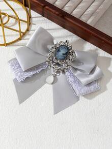 1PC Elegant Style Large Bowtie Shaped Rhinestone Embellished Portrait Ribbon Fabric Brooch, Handmade Women's Corsage Jewelry Lapel Pin For Daily Wear And Date Gift - classic - View 9