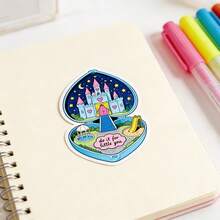 1/2/5pcs "Do It For Little You" Sticker,Cute Heart Locket Princess Castle Design, Cute Funny Durable Sticker,Girls Aesthetic Decor,Perfect For Laptop ,Notebook, Cup ,Desk ,Luggage - A - View 2