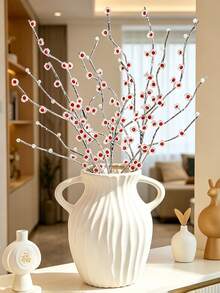 1 Peça Ramo de Flor Artificial com Pérola Falsa Prateada Cintilante, Estame de Strass Vermelho Elegante, Flor de Simulação, Buquê de Presente para Feriados, Adequado para Decoração de Casamento, Banquete, Decoração de Mesa Interna, Enchimento de Vaso - Prata - Visão 3