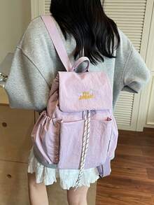 Mochila pequeña plegable ligera de estilo japonés popular primavera/verano 2026, diseño mini con bloques de color fresco, versátil y de moda para mujer, estilo universitario para estudiantes de secundaria, bachillerato y universidad, uso diario casual - Multicolor - Ver 5