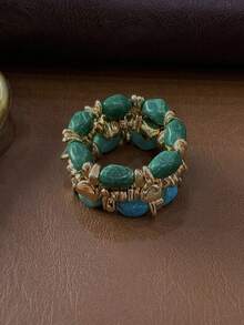 Juego de pulseras de cuentas acrílicas gruesas de estilo boho vintage, pulseras con dijes de pepita de oro para mujeres y parejas, de lujo y alta gama para fiestas y uso diario. - JJ multicolor - Ver 7