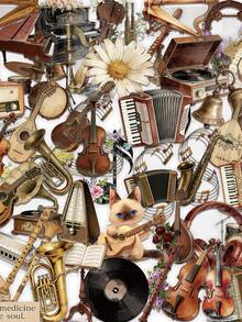 50 piezas Pegatinas de Instrumentos Musicales Retro de PET, para Scrapbooking, Portátil, Botella de Agua, Teléfono, Coche - Transparente - 1 Set - Ver 1