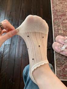 6 Pairs Women's Aesthetic Polka Dot Hollow Invisible Boat Socks, Ruffle Edge Anti-Slip Design - Multicolor - View 5