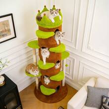 BingoPaw Large Cat Tree With Scratching Post Cute Castle Condo Multiple Jumping Platforms - Green & Brown - View 5