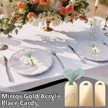 1/10/20pcs Blank Acrylic Tent-Style Place Cards, Arched Luggage Tags, Blank Gold Mirror Acrylic Seat Cards Without Ribbon, Wedding Guest Guide Cards, Seat Card Holders, DIY Party Signs & Gift Tags - Gold Mirror - View 10