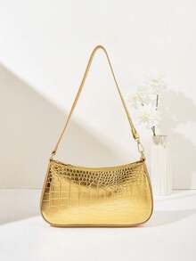 Bolso de Hombro para Mujer con Estampado de Cocodrilo, Elegante y para Uso Diario - Blanco 2 - Ver 1