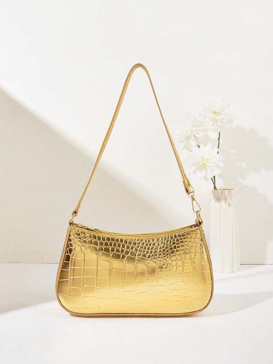 Bolso de Hombro para Mujer con Estampado de Cocodrilo, Elegante y para Uso Diario - Blanco 2 - Ver 1