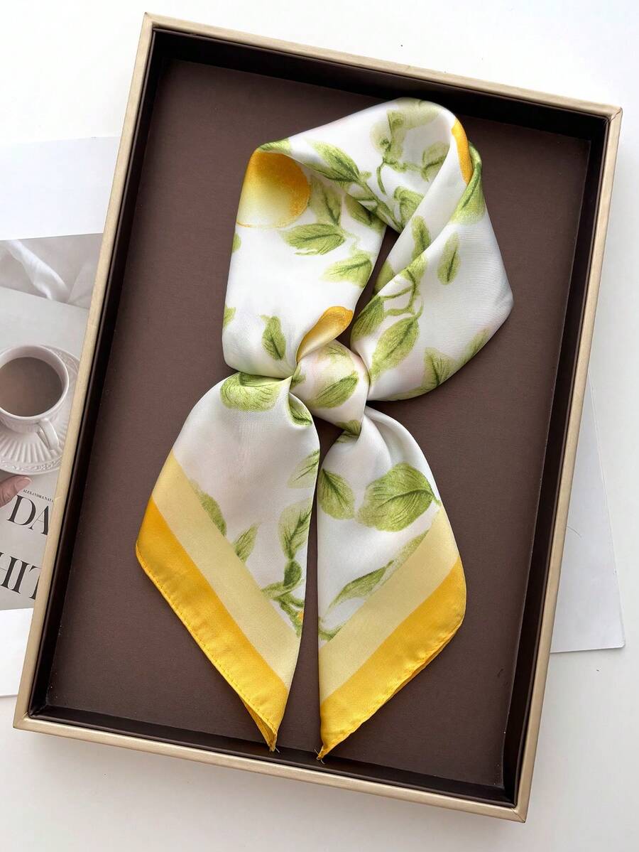 Spring/Summer Women's Elegant Vintage Lemon Print Square Scarf, Faux Silk Bohemian Retro Casual Neck Scarf Shawl Headscarf - Yellow - View 1