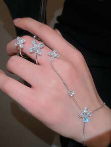 CVNANA 1pc Sparkling Butterfly Rhinestone Hand Chain With Ring. Dainty Bracelet & Ring Jewelry For Women For Party,Prom,Wedding,Daily,Birthday,Christmas.Gift - A - View 6