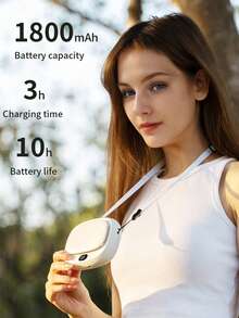 1pc Rechargeable 1800mAh Outdoor Portable Mini Fan, 4 Speed Settings + 1 Nature Mode, Can Be Hung On Neck/Waist/Desktop, With Charging Indicator, Includes Lanyard - Multicolor - View 3