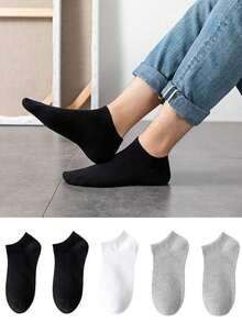 1 Pair/5 Pairs/15 Pairs/30 Pairs Women's Men's Solid Color Boat Socks, Soft Elastic Breathable Low-Cut Invisible Ankle Socks, Simple Black White Gray Basic Style Anti-Slip Casual Socks, Suitable For Sports Shoes - Multicolor - View 2