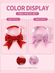 Kalung Hewan Peliharaan Pita Beludru Kawat Perak yang Dapat Diatur, Set 2pcs/4pcs, Aksesori Dekorasi Pesta Ulang Tahun Kucing dan Anjing dengan Pita Lucu - MultiWarna - View 9