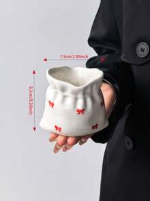 1PC Cute Drawstring Purse Shaped Ceramic Cup, Pocket Shaped Coffee Mug, Mini Heart Bow Flower Pattern Pen Holder, Ins Style Desktop Storage Jar, Can Hold Makeup Brushes, Home Decor Gift - Multicolor - View 3