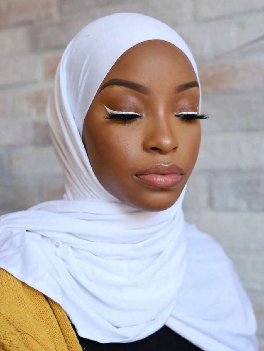 1 Piece Of Solid Color Soft Jersey Hijab, Pure Long Scarf For Women. - 亮橙色 - 查看 1