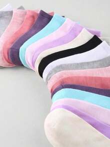 10/20 Pairs Multi-Color Women's Short Socks, Summer Thin Casual Fashion Low-Cut Ankle Socks, Boat Socks - Multicolor - View 2