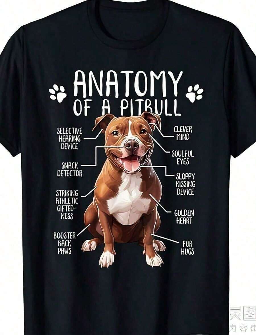 rísticas de la Raza Etiquetadas (Juguetona, Leal) - Camiseta Retro Unisex de 220GSM de Alta Resistencia, Ropa para Dueños de Pitbull, Camiseta Casual de Cuello Redondo para Amantes de Perros - Negro - Ver 1