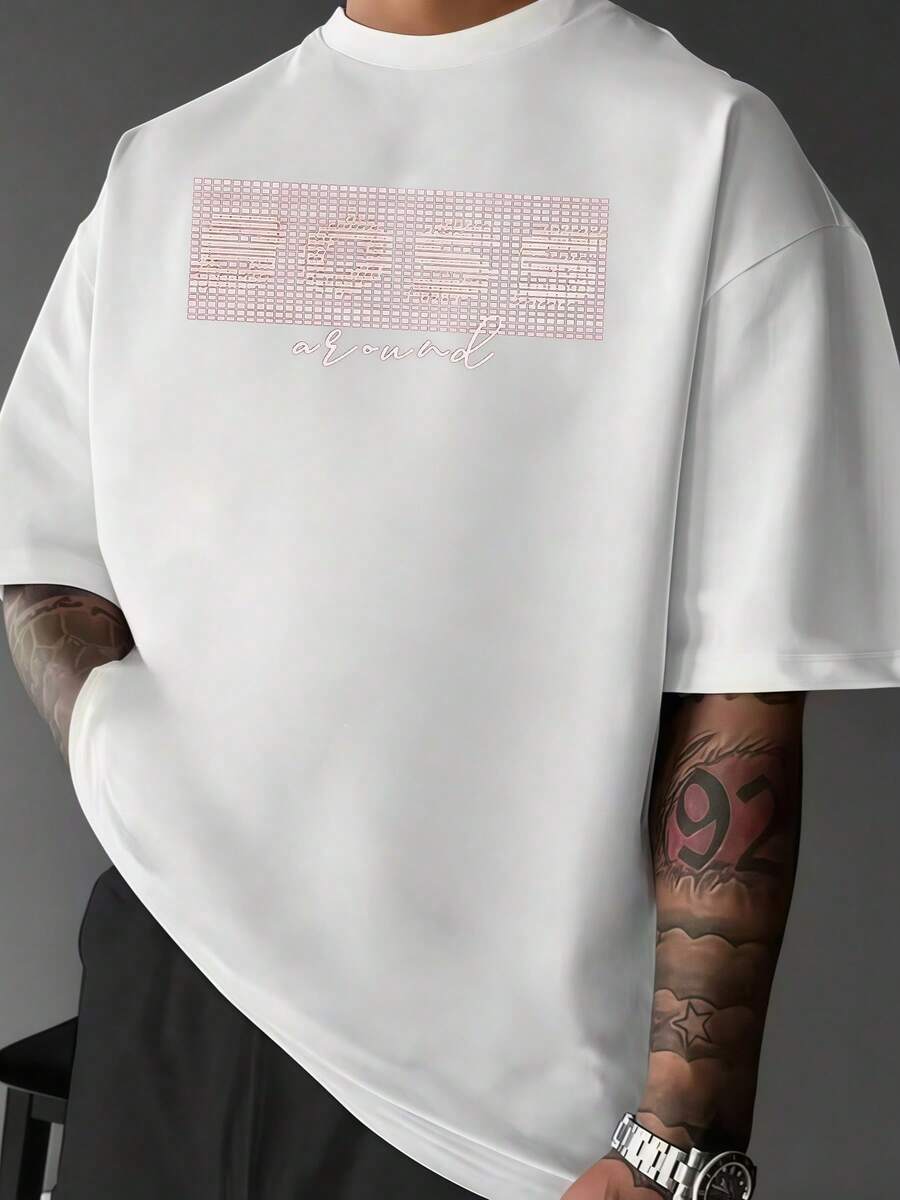 Gráfico con la palabra BOSS formado por cuadrículas simboliza confianza y liderazgo camiseta de hombre moderna casual cómoda para diario - Blanco - Ver 1