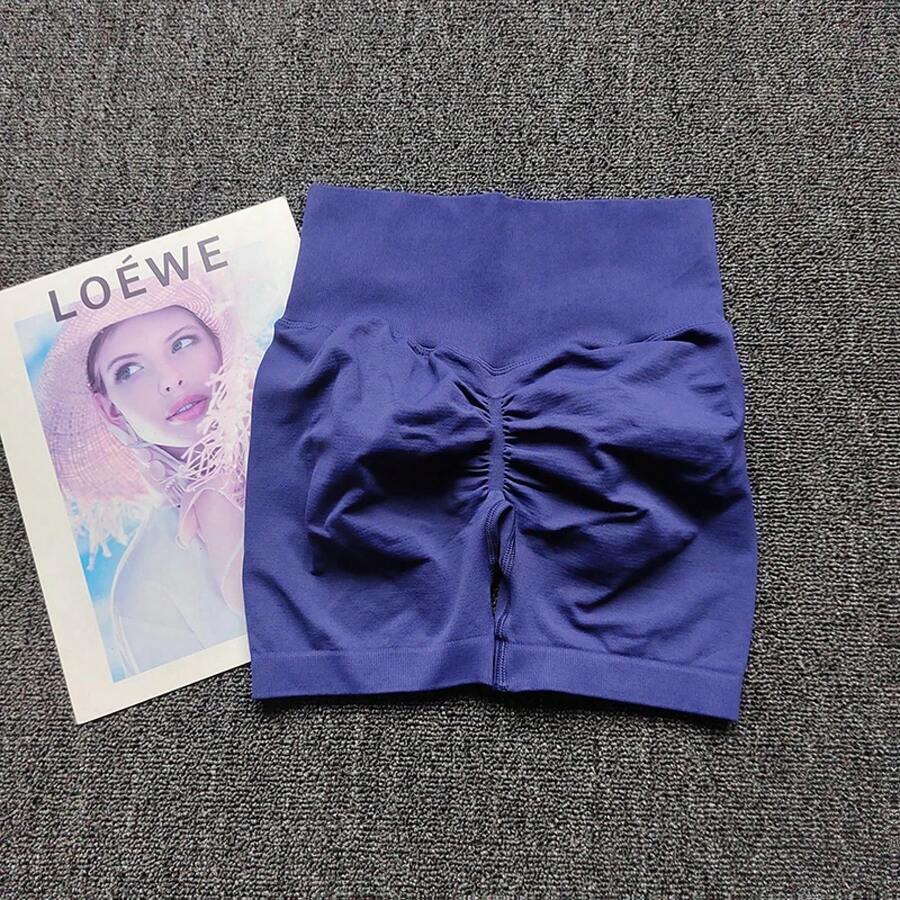 Peach Yoga Shorts For Girls, High Waisted Crisscross Shorts, Snap Knit, Running, Sports, Elastic, Tummy Lift, Butt-Skimming Shorts - ZhanLan - 查看 1