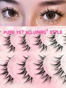 Asiteo 7 Pairs Spiky Cartoon False Eyelashes, Puppy Eye Faux Mink Lashes, Clear Band, Anime Eyelashes, Suitable For Daily, Party, Beach - Black - View 2