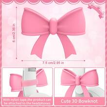 2pcs Pink Bow Decor Hanging Ornaments, Cute Printed Bow Fashion Headphone Charms, Gift For Gamer Girls - Multicolor - View 3
