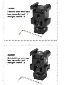 3-Way Cold Shoe Extension Mount 1 To 3 Cold Shoe Adapter Bracket Compatible With Camera Cage DSLR Mirrorless Camera, Hot Shoe Expander For Fill Light Microphone Photography Accessories - View 5
