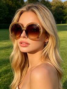 1 Pair Fashion Women's Glasses, Round Frame, Oversized Design ...