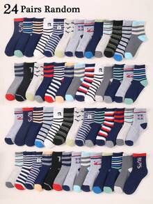24 Pairs Striped Kids Short Socks, Suitable For School, Daily Wear, Outdoor, Travel, Running, Basketball, Indoor, Campus, Party, Gathering, Etc., Can Be Used As Birthday Gift, Holiday Gift, Kids Socks, Boys Socks, Girls Socks, Unisex Kids Socks, Ankle Socks, Short Socks, Sports Socks, School Socks, Uniform Socks, Holiday Socks - Multicolor - View 20
