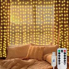 Luces de Cortina LED, 8 Modos de Iluminación, Con Control Remoto (Baterías No Incluidas). Luces de Decoración de Pared para Hogar, Dormitorio, Sala de Estar, Escenario - Alimentadas por USB, Decoración de Fondo para Fiesta de Cumpleaños, Apertura Escolar, Propuesta, Boda, Celebración, Luces de Hada, Decoración de Iluminación para Día de San Valentín, Halloween, Navidad, Luces de Hada de Cuento de Hadas, Luces de Cortina LED - Luces de cortina alimentadas por USB - Ver 21