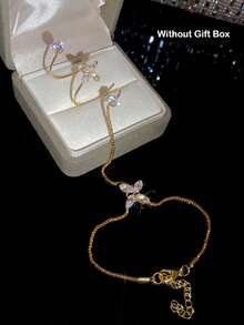 CVNANA 1pc Sparkling Butterfly Rhinestone Hand Chain With Ring. Dainty Bracelet & Ring Jewelry For Women For Party,Prom,Wedding,Daily,Birthday,Christmas.Gift - A - View 14