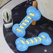 Juguetes para masticar para perros, juguete de hueso de goma resistente a mordeduras, palo interactivo para cachorros, juguete para masticar para cachorros, juguetes interactivos chirriantes para perros - Azul y blanco - Ver 5