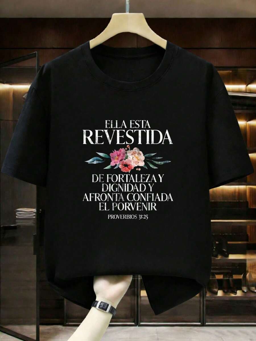 Camiseta Religiosa Cristiana Española con Estampado de Jesús y Dios, Cuello Redondo, Manga Corta, Cómoda, para Primavera/Verano, Ropa Masculina, Algodón Negro, Unisex, Camisetas Gráficas, Co - Negro - Ver 1