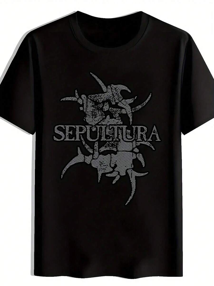 Camiseta Gráfica de la Banda de Heavy Metal Sepultura para Hombres - Diseño de Calavera y Esqueleto, Camiseta Negra Casual para Todas las Estaciones, Cuello Redondo y Mangas Cortas, Ideal pa - Negro - Ver 1
