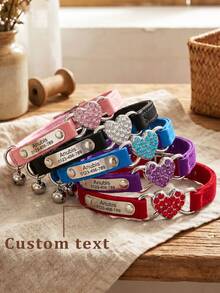 1pc Customizable Adjustable Rhinestone Heart Shaped Cat Collar - Breakaway Pet Necklace With Identity Tag For Small Dogs, Personalize Name, Phone, Address, Cat Essentials & Accessories, Engraved, Stainless, Pet Lovers, Birthdays, Personalized Gift - Multicolor - View 11