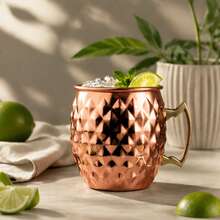 CINEYO 1 Stück / 2 Stücke / 4 Stücke 11,84 Unzen Reine Kupfer Diamant-Muster Hufeisen Tassen Kaffeetassen Hammer-Muster Moskau Hufeisen Tasse Kaltgetränk Kaffee Cocktail Tasse Metallgriff Geeignet für Bars, Partys, Vatertagsgeschenke, Tassen, Gläser Trinkwasserflasche - Verschiedenfarbig - Übersicht 9