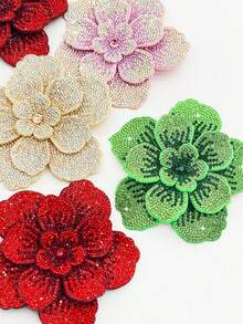 1 buah Patch Bunga Manik-Manik & Payet Warna-warni Buatan Tangan, Dekorasi DIY untuk Pakaian, Topi, Tas, Sepatu - Bunga tiga dimensi berlapis tiga dengan lima kelopak. - View 1
