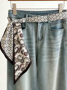 1pc Women's Paisley Satin Waist Belt, Vintage Geometric Print Thin Waist Scarf, Fashion Decorative Ribbon Accessory, Suitable For Jeans, Trousers, Dresses - Multicolor - View 6